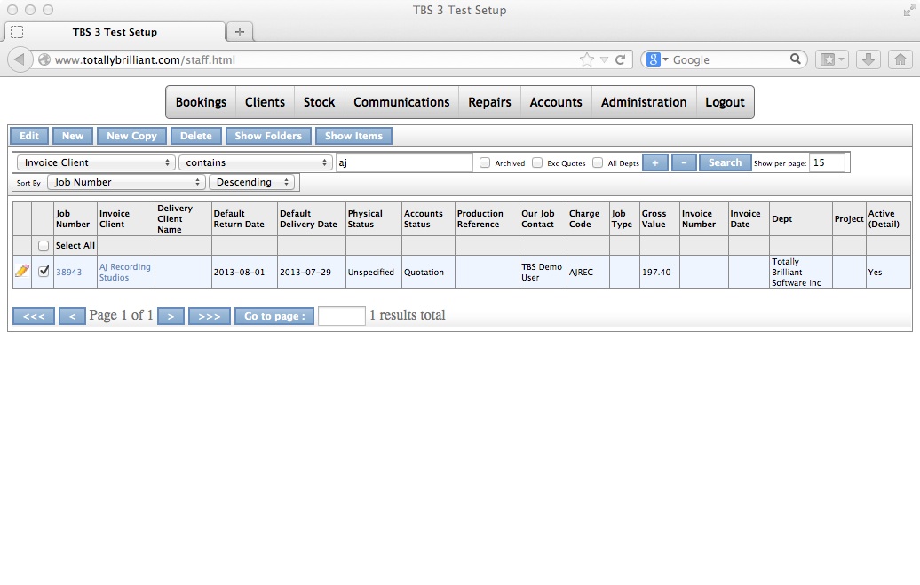 TBS bookings - 2